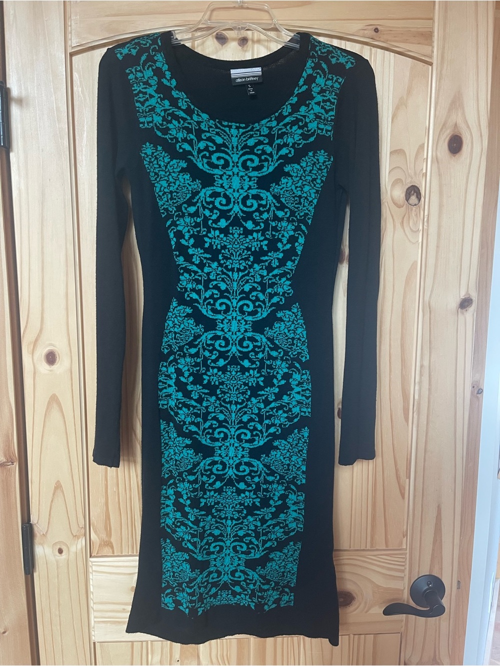 Allison Brittney Black Dress with Teal Floral Panel